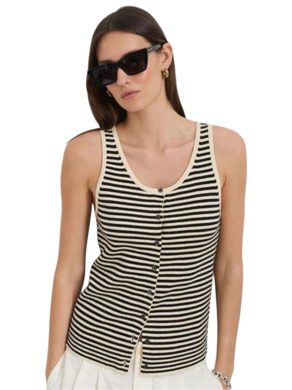 Evereve Alex Mill Cotton Cashmere Blend Louisa Vest XL Cream Black Stripe Classy